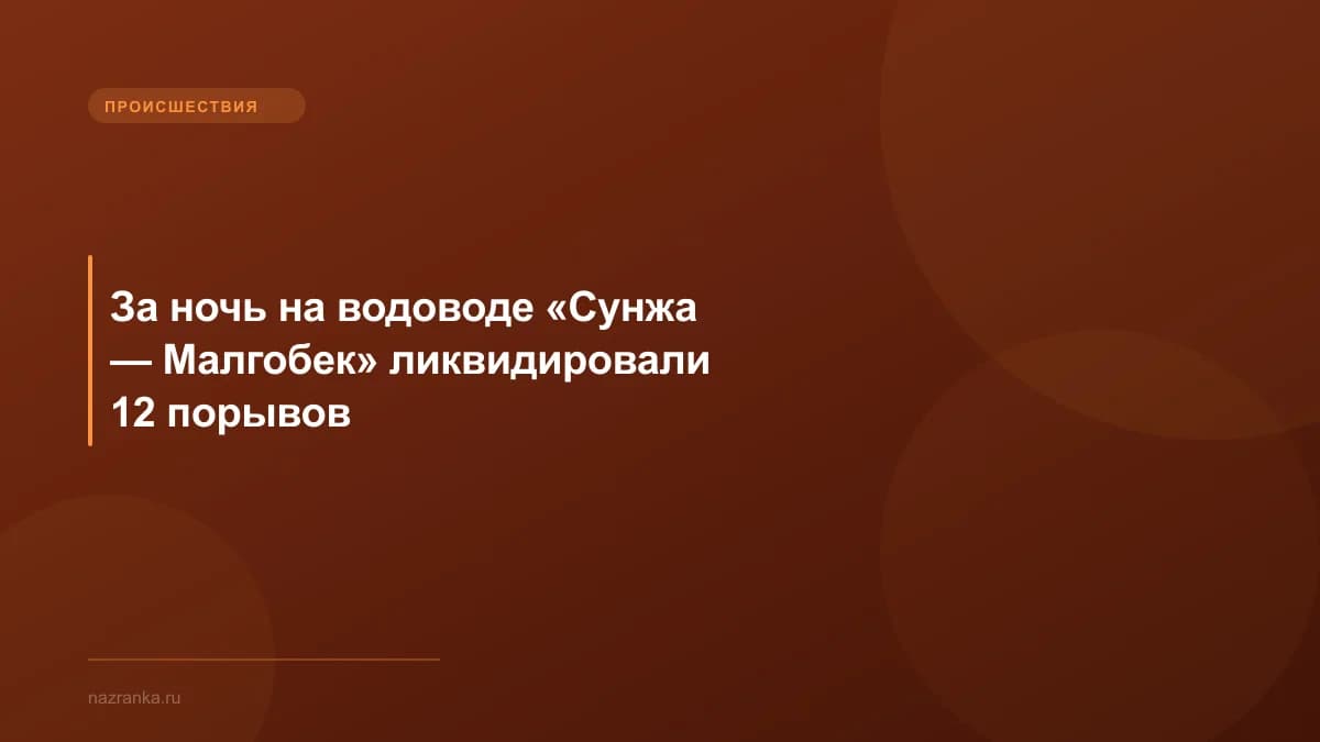 За ночь на водоводе «Сунжа — Малгобек» ликвидировали 12 порывов