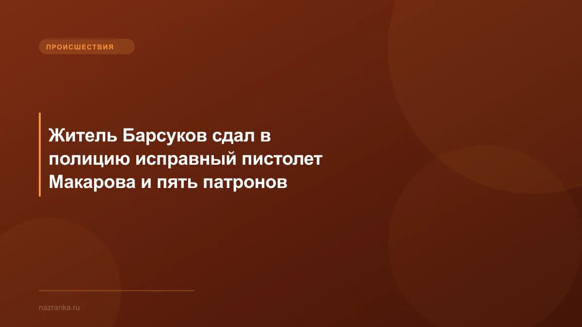 Житель Барсуков сдал в полицию исправный пистолет Макарова и пять патронов