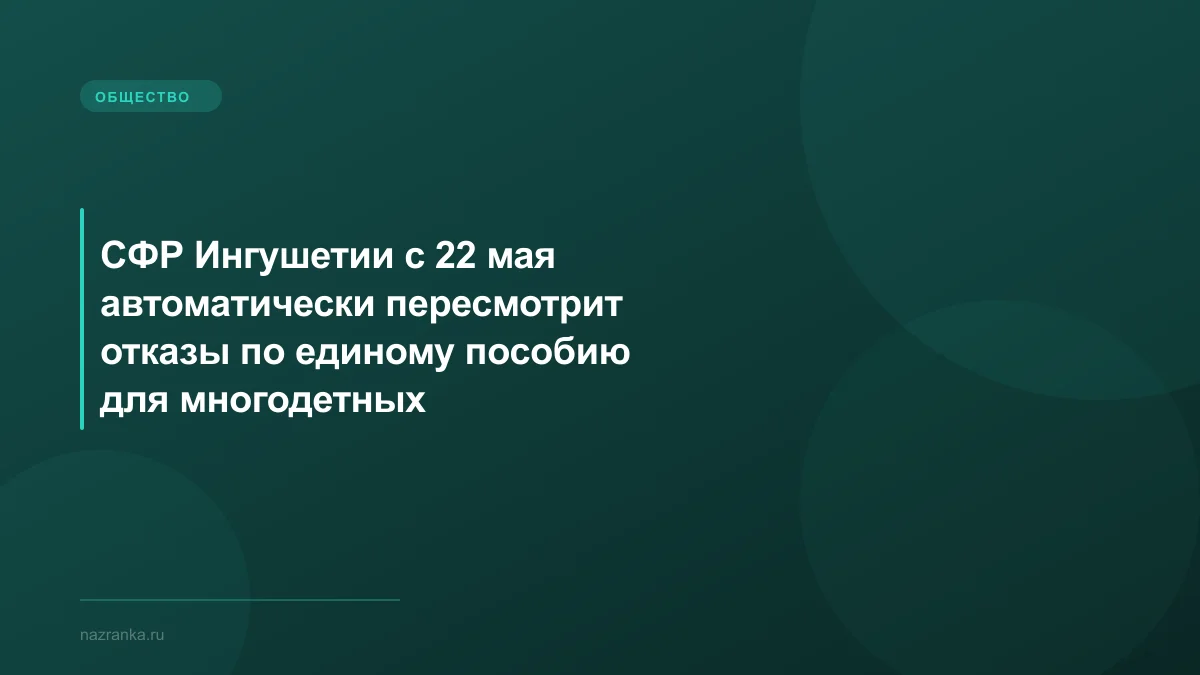 СФР Ингушетии с 22 мая автоматически пересмотрит отказы по единому пособию для многодетных
