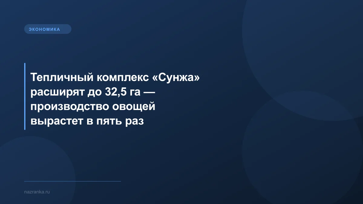 Тепличный комплекс «Сунжа» расширят до 32,5 га — производство овощей вырастет в пять раз